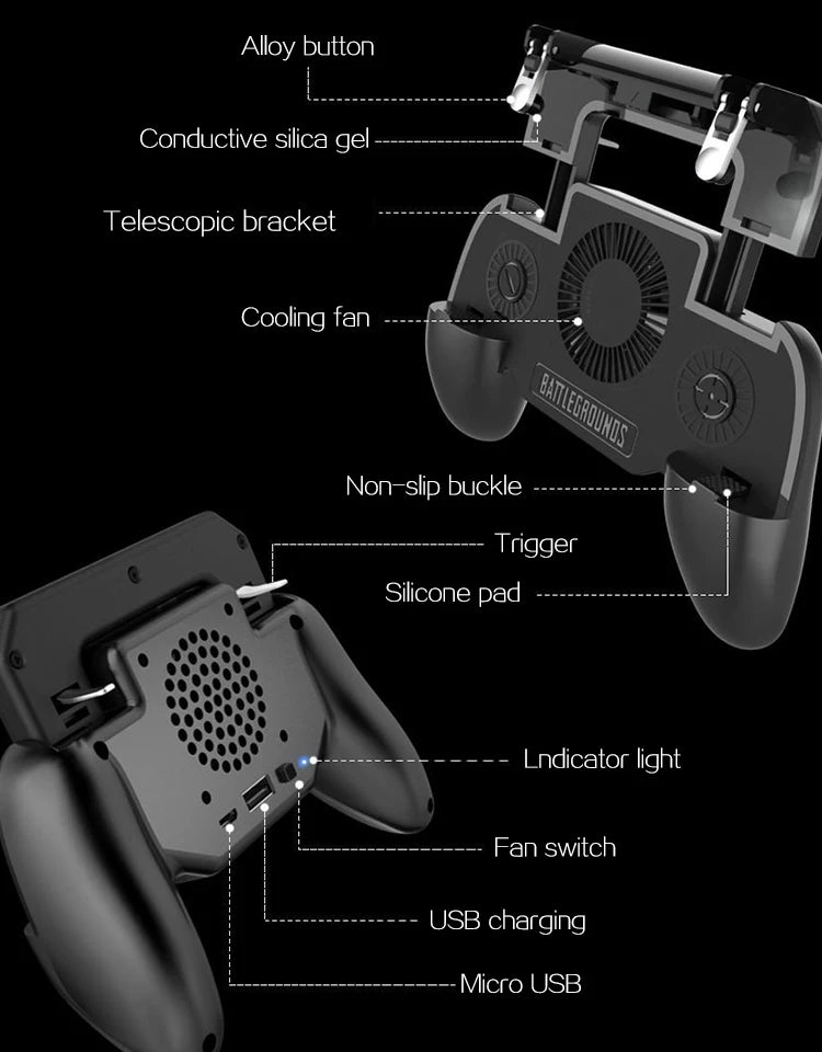 DATA FROG Gaming Grip with Portable Charger Cooling Fan for PUBG Mobile Controller L1R1 Mobile Game Trigger Joystick for Phone