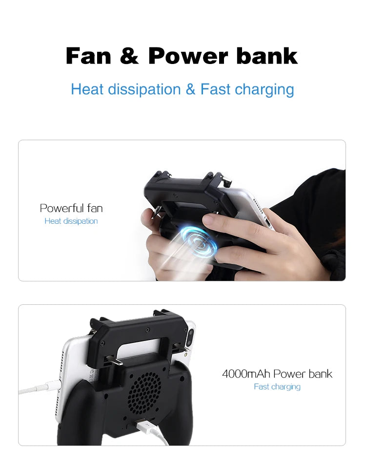 DATA FROG Gaming Grip with Portable Charger Cooling Fan for PUBG Mobile Controller L1R1 Mobile Game Trigger Joystick for Phone