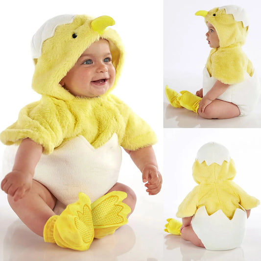 New Born Cute Outfits Infant Boys Girls Cosplay Chicken Animal Costume Winter Fleece Hooded Romper Bodysuits For Kids Clothes