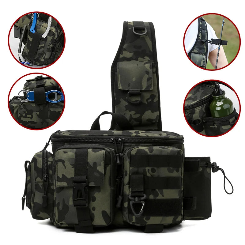 Fishing Bag Fish Lures Gear Rod Molle Outdoor Hiking Camping Travel Men Tactical Waist Pack Large Capacity Shoulder  Hunting Bag