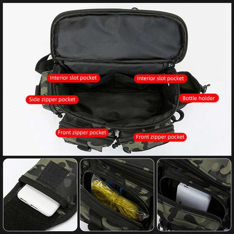 Fishing Bag Fish Lures Gear Rod Molle Outdoor Hiking Camping Travel Men Tactical Waist Pack Large Capacity Shoulder  Hunting Bag